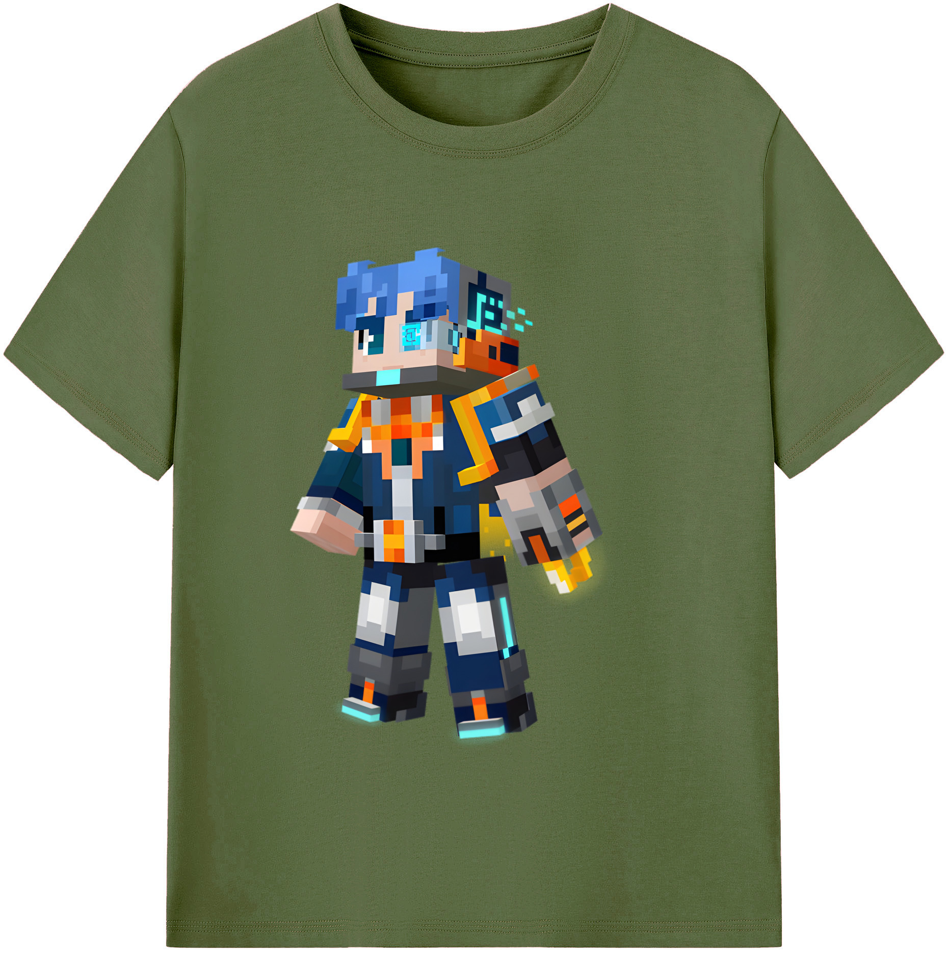 （画像用） マインクラフト ブロックの世界 Minecraft MC Block world 綿100％半袖Tシャツ（フロントプリント）